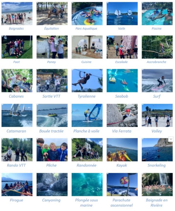 Liste des activités en colo